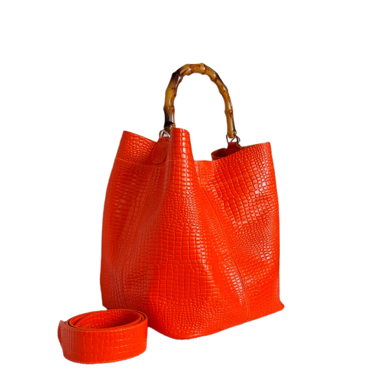 Claire women's leather bag in orange reptile