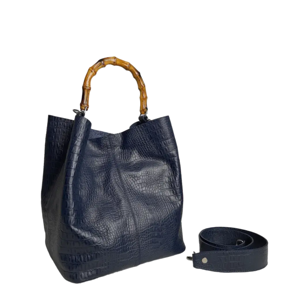 Claire women's leather bag in dark blue reptile