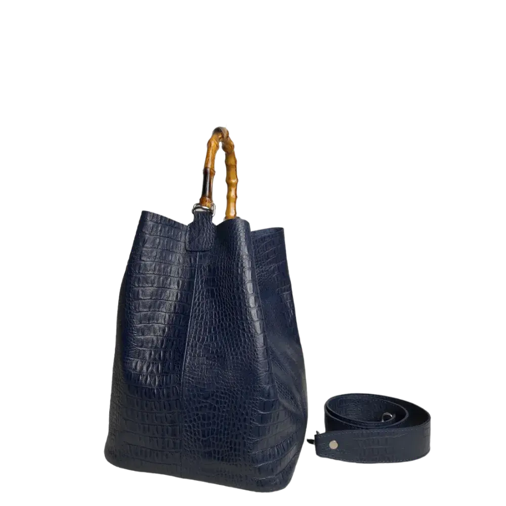 Claire women's leather bag in dark blue reptile