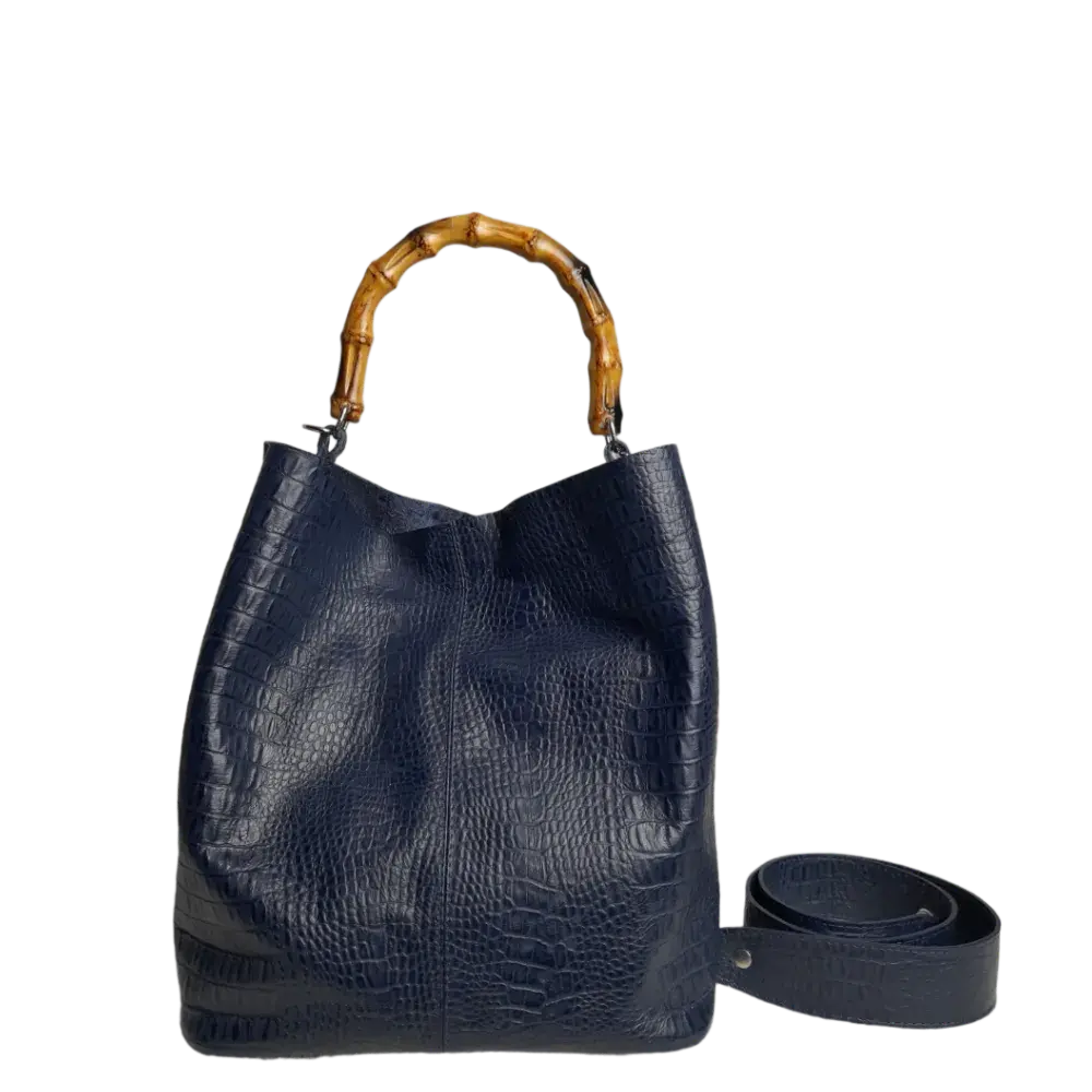 Claire women's leather bag in dark blue reptile