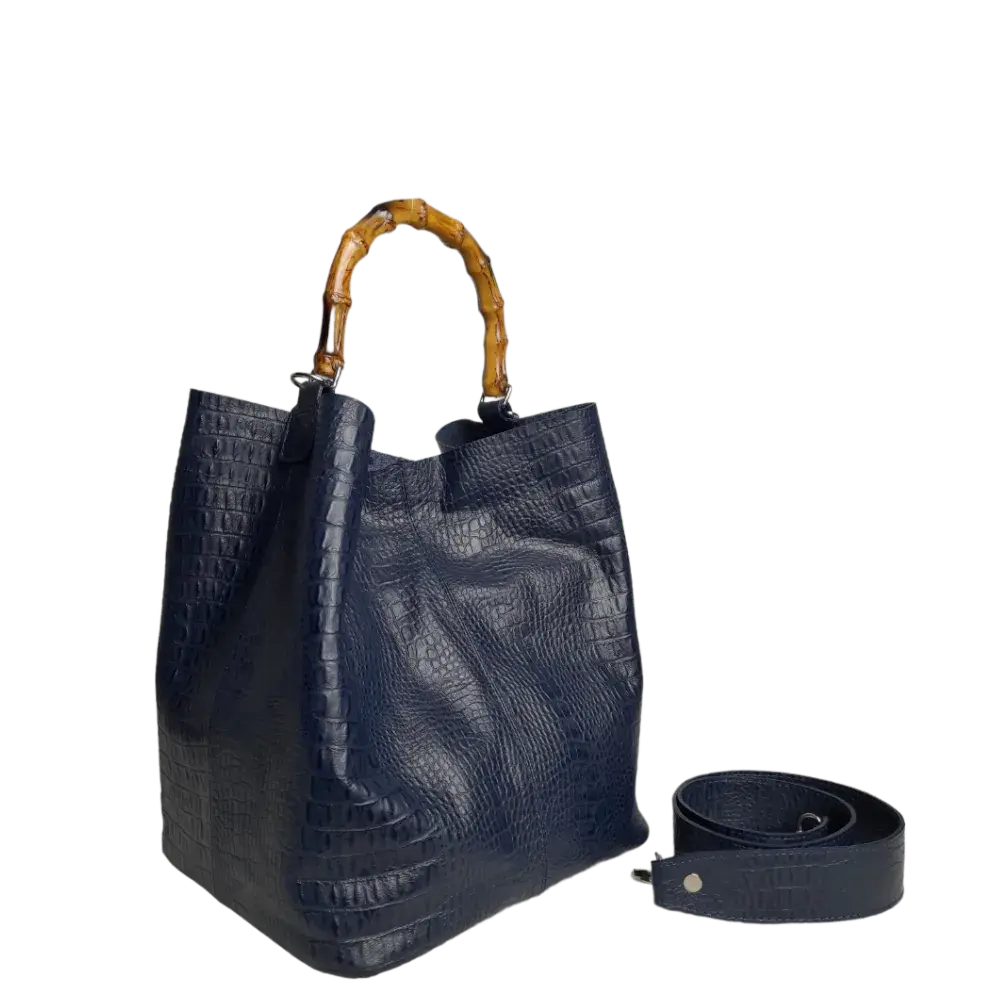 Claire women's leather bag in dark blue reptile