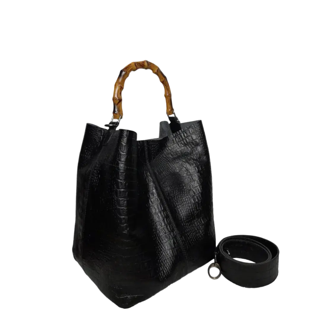 Claire women's leather bag black reptile