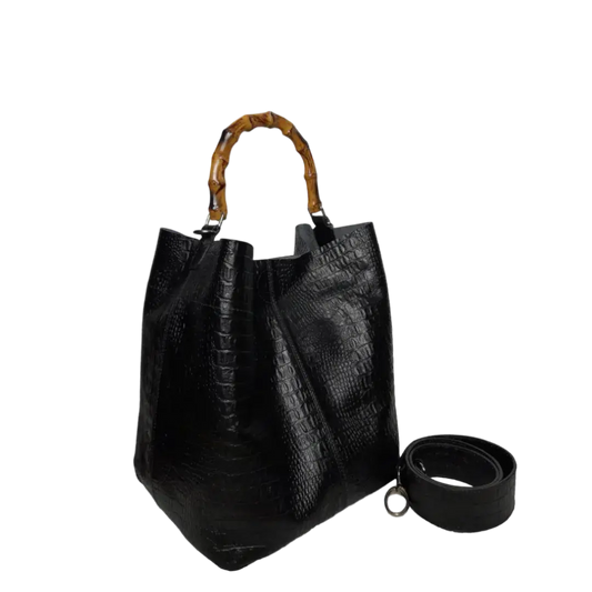 Claire women's leather bag black reptile