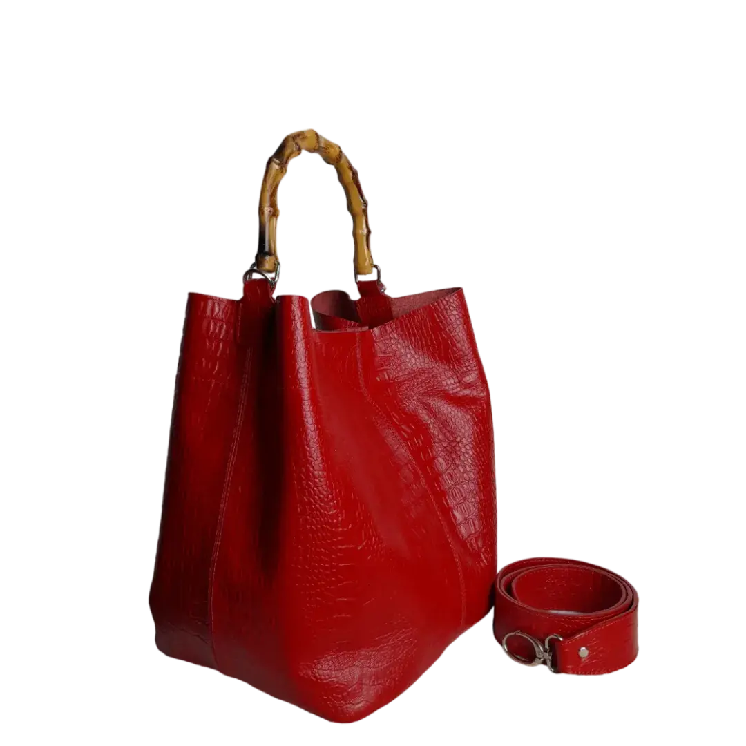 Bolso en cuero para mujer Claire reptil rojo