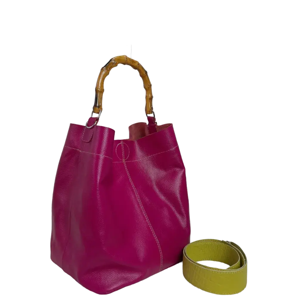 Bolso en cuero para mujer Claire fucsia - verde limon