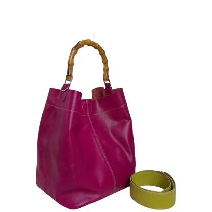 Claire women's leather bag fuchsia - lemon green