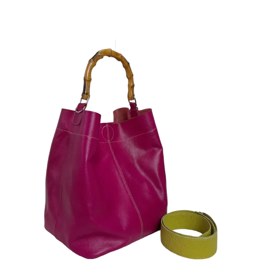 Bolso en cuero para mujer Claire fucsia - verde limon