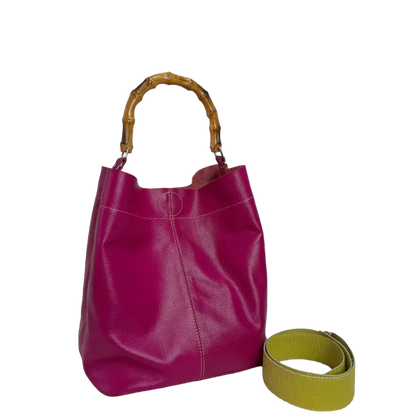 Bolso en cuero para mujer Claire fucsia - verde limon