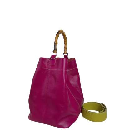 Bolso en cuero para mujer Claire fucsia - verde limon