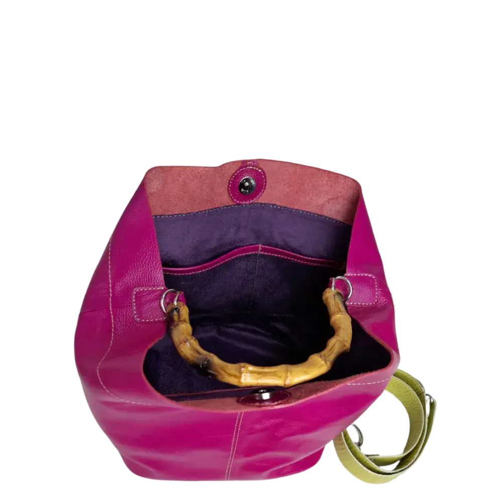 Bolso en cuero para mujer Claire fucsia - verde limon