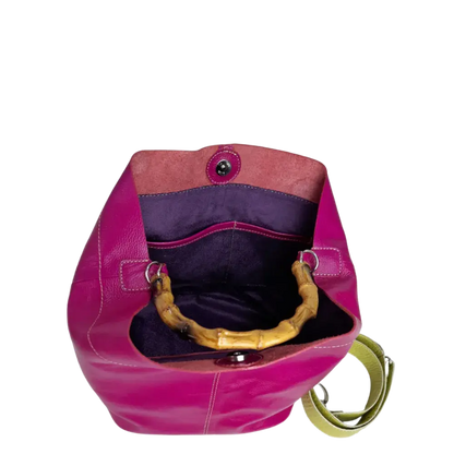 Bolso en cuero para mujer Claire fucsia - verde limon