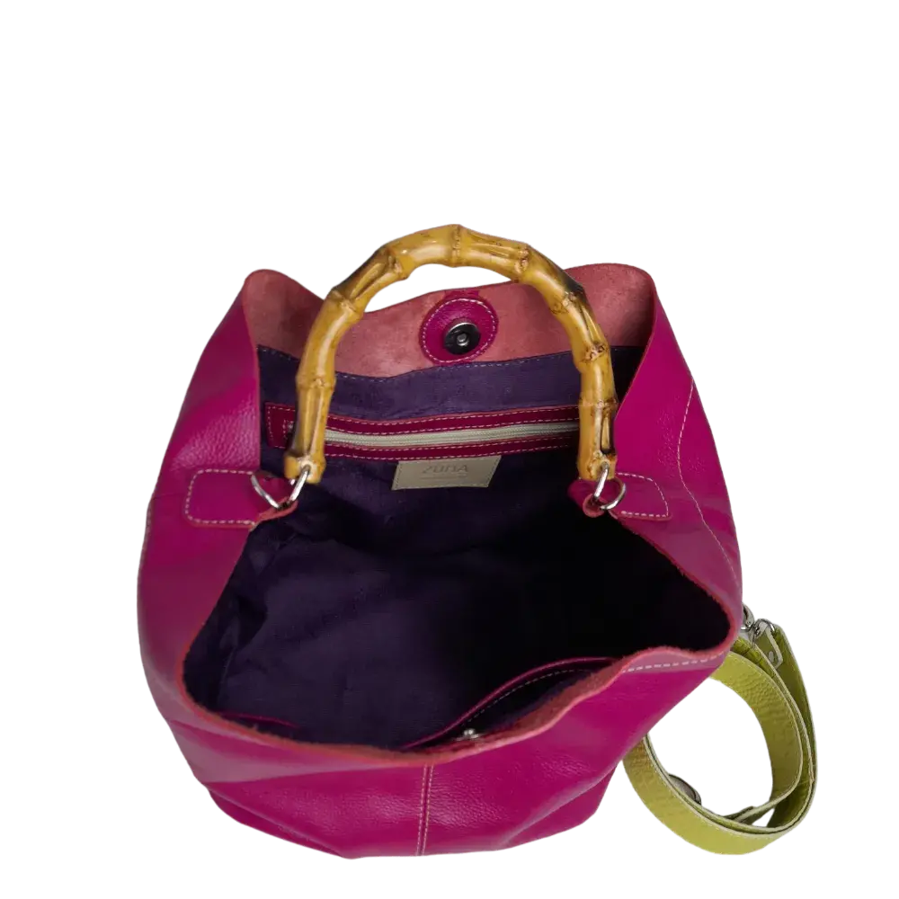 Claire women's leather bag fuchsia - lemon green