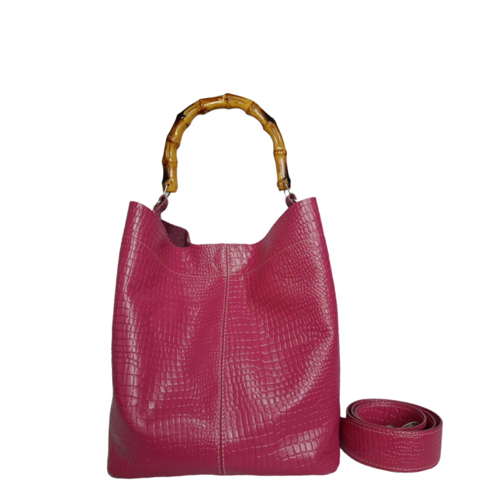 Claire women's leather bag in fuchsia reptile