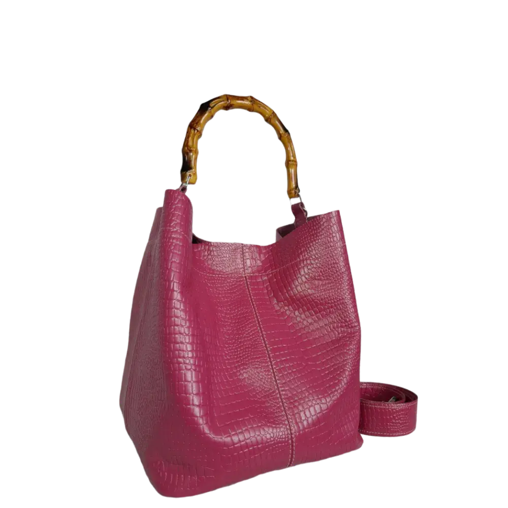 Claire women's leather bag in fuchsia reptile