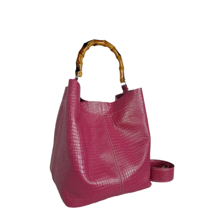 Claire women's leather bag in fuchsia reptile