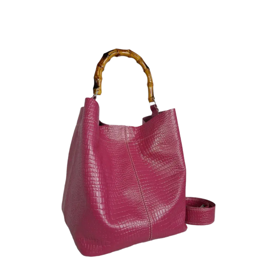 Bolso en cuero para mujer Claire reptil fucsia