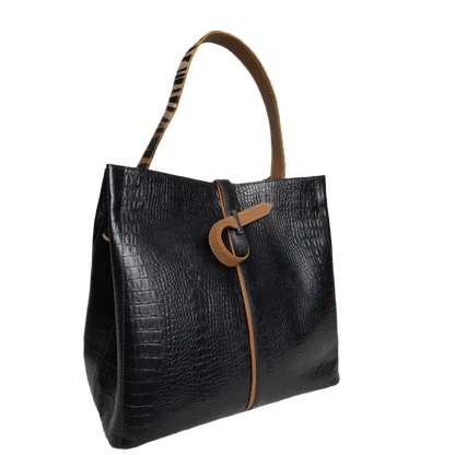 Bolso en cuero para mujer Lucy Reptil negro