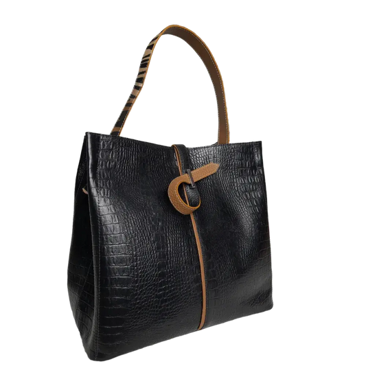 Bolso en cuero para mujer Lucy Reptil negro