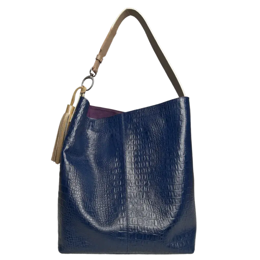 Bolso en cuero para mujer Serenity reptil azul oscuro