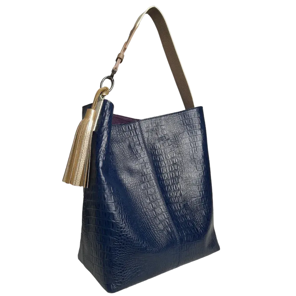 Bolso en cuero para mujer Serenity reptil azul oscuro