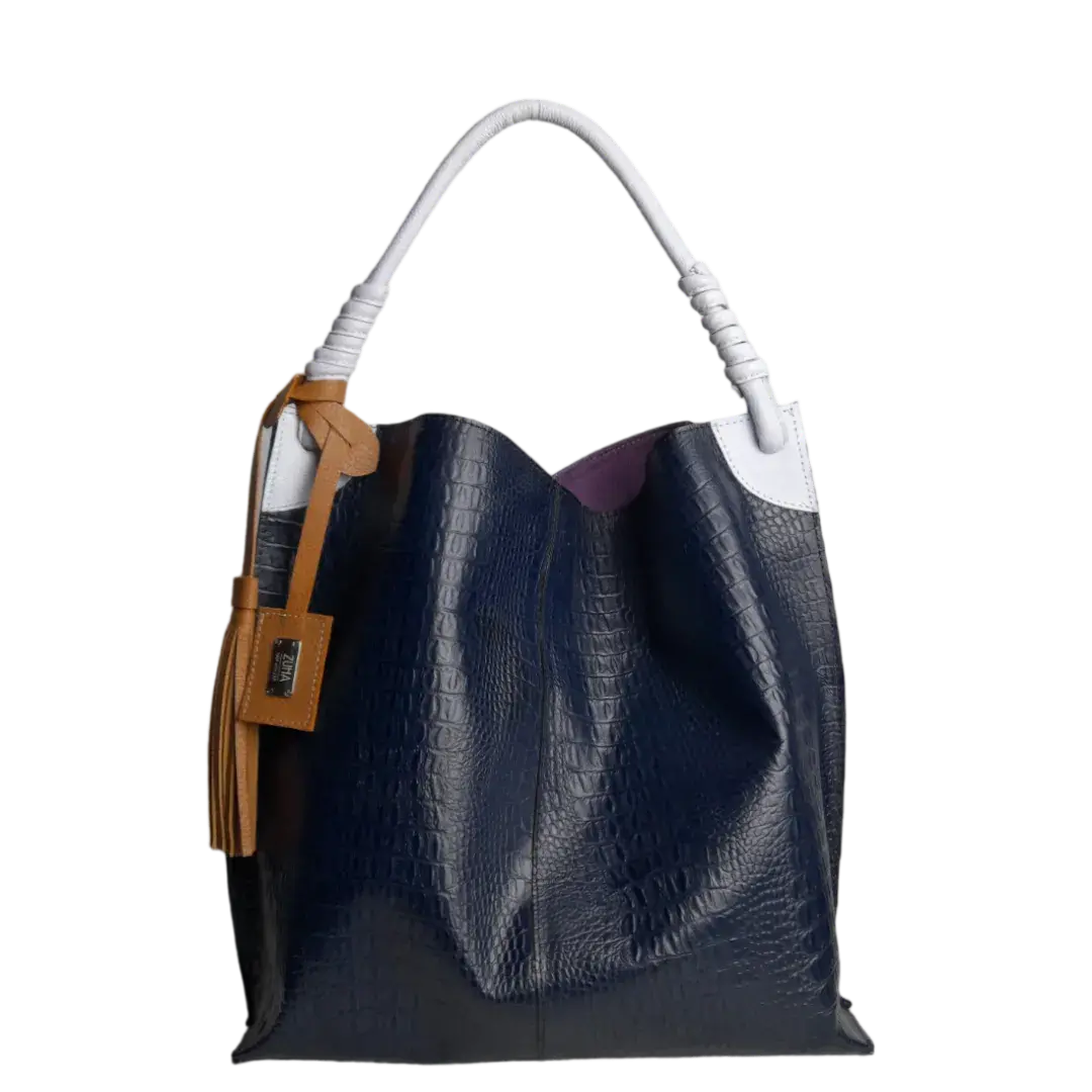 Bolso en cuero para mujer Fernanda reptil azul oscuro