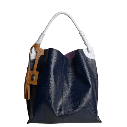 Bolso en cuero para mujer Fernanda reptil azul oscuro