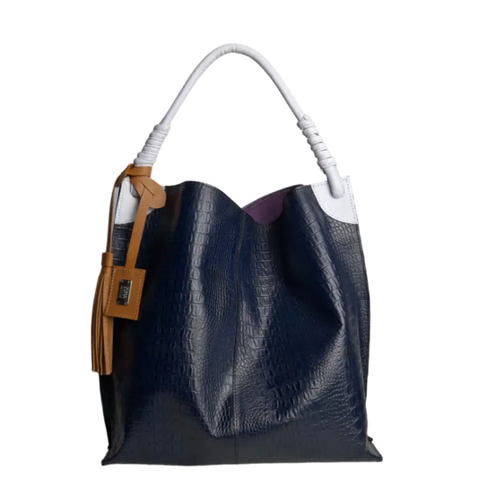 Bolso en cuero para mujer Fernanda reptil azul oscuro