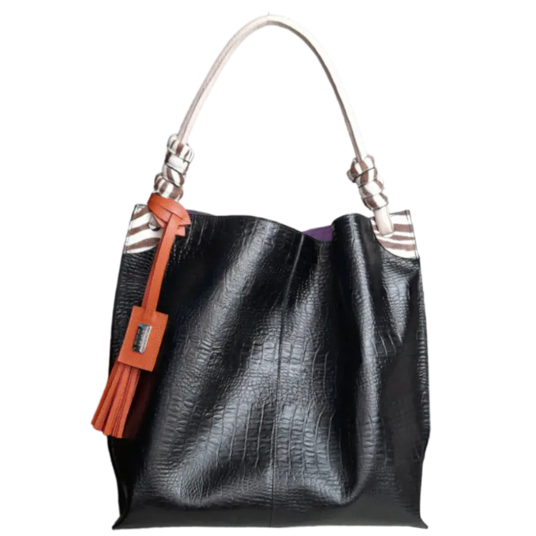 Bolso en cuero para mujer Fernanda reptil negro