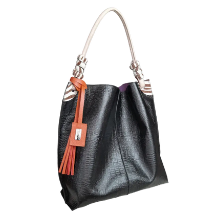 Bolso en cuero para mujer Fernanda reptil negro