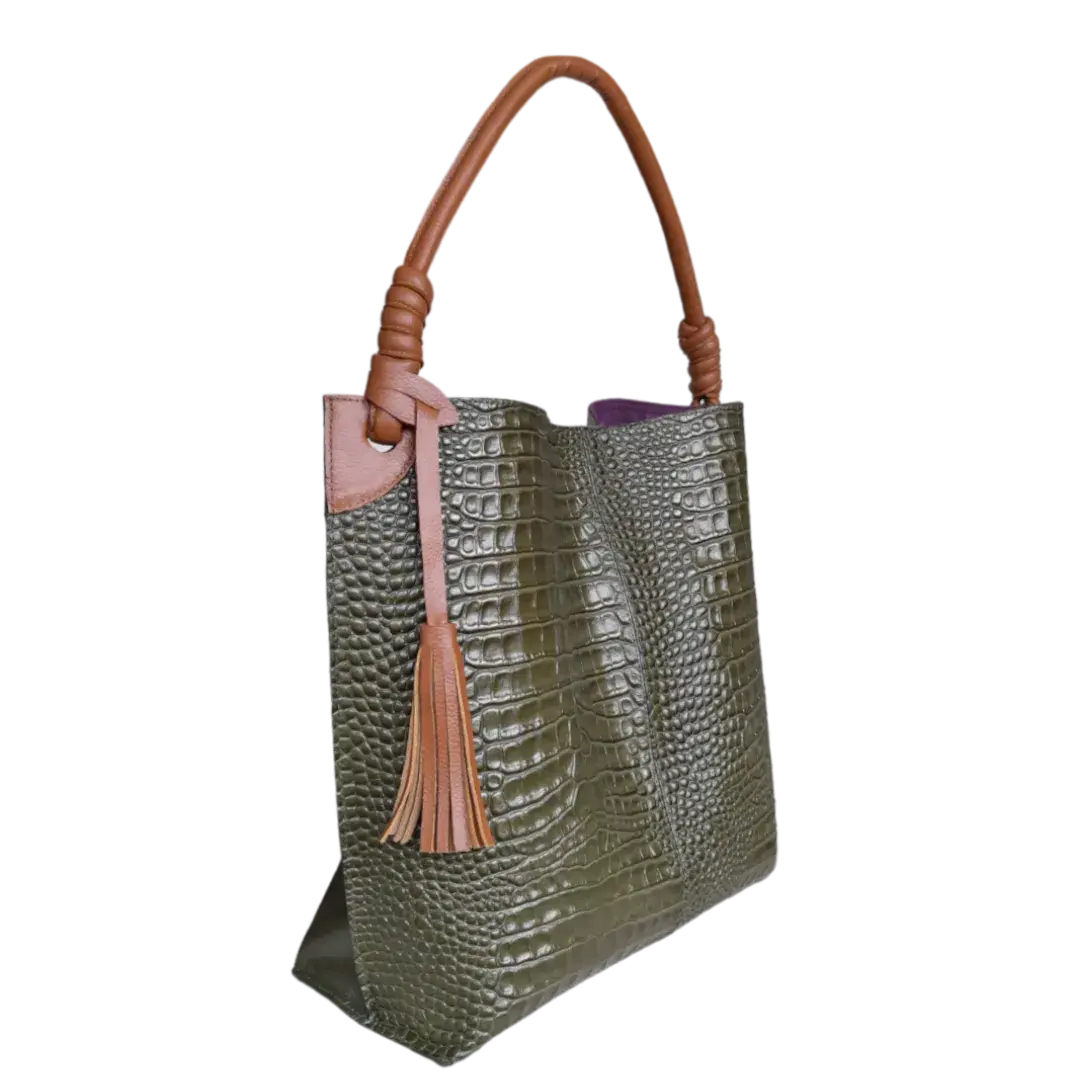 Bolso en cuero para mujer Fernanda glavial verde aceituna