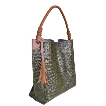 Bolso en cuero para mujer Fernanda glavial verde aceituna