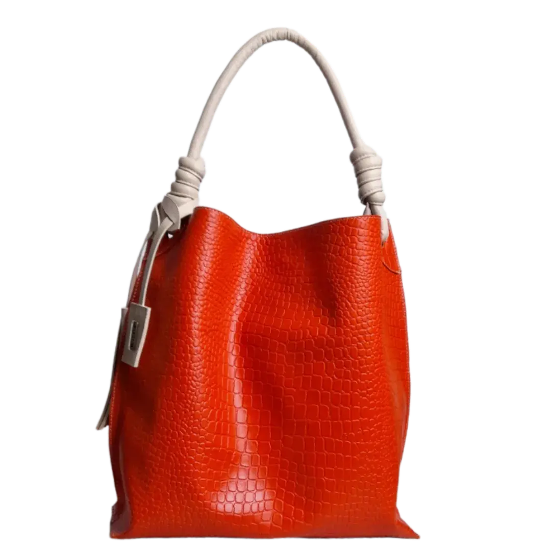 Bolso en cuero para mujer Fernanda reptil naranja