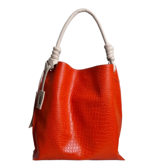 Bolso en cuero para mujer Fernanda reptil naranja