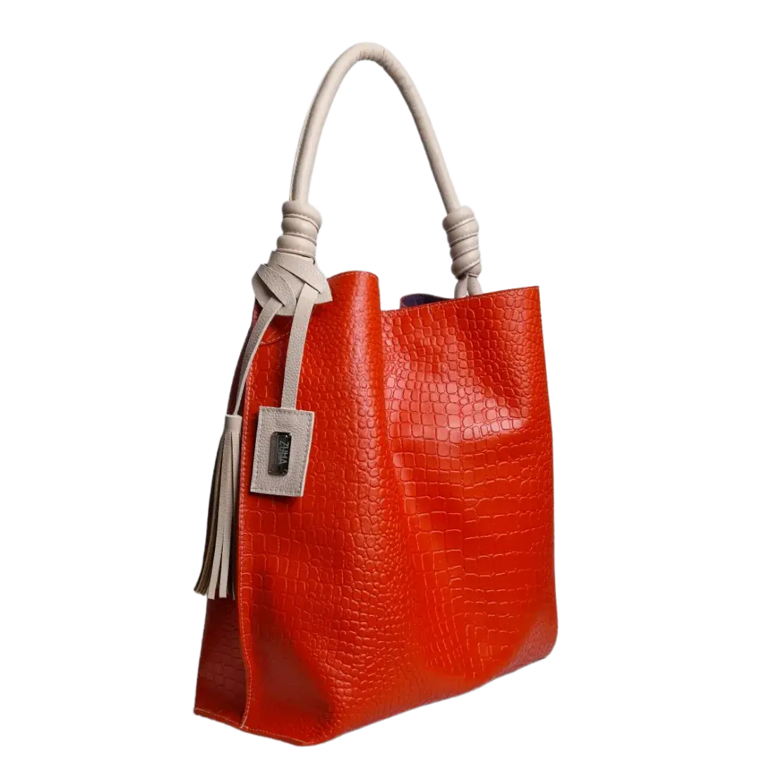 Bolso en cuero para mujer Fernanda reptil naranja