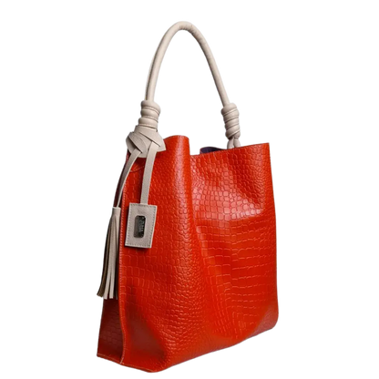 Bolso en cuero para mujer Fernanda reptil naranja