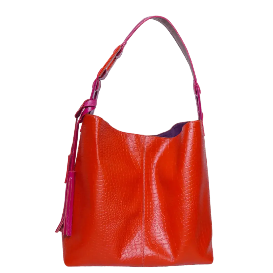 Bolso en cuero para mujer Valentina reptil naranja