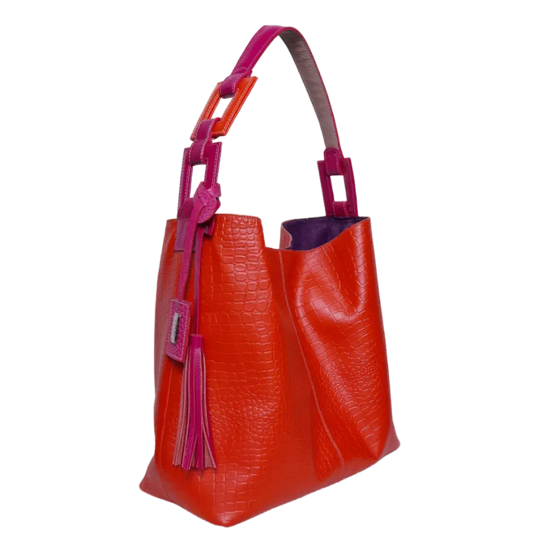 Bolso en cuero para mujer Valentina reptil naranja