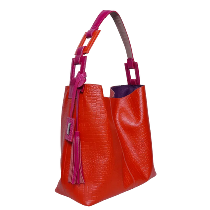 Bolso en cuero para mujer Valentina reptil naranja