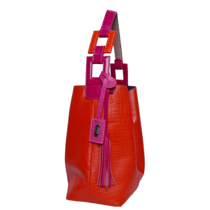 Bolso en cuero para mujer Valentina reptil naranja