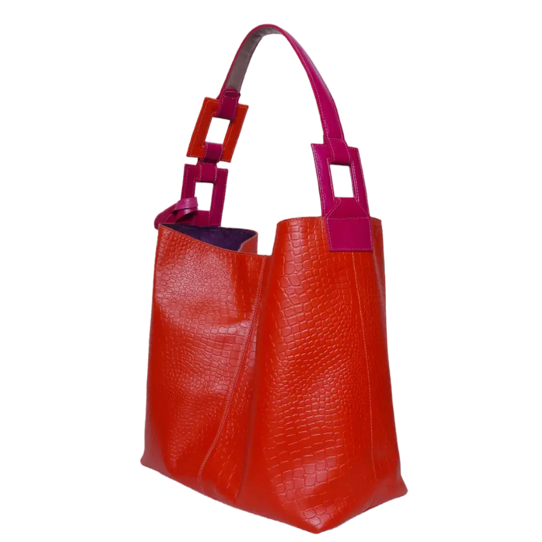 Bolso en cuero para mujer Valentina reptil naranja