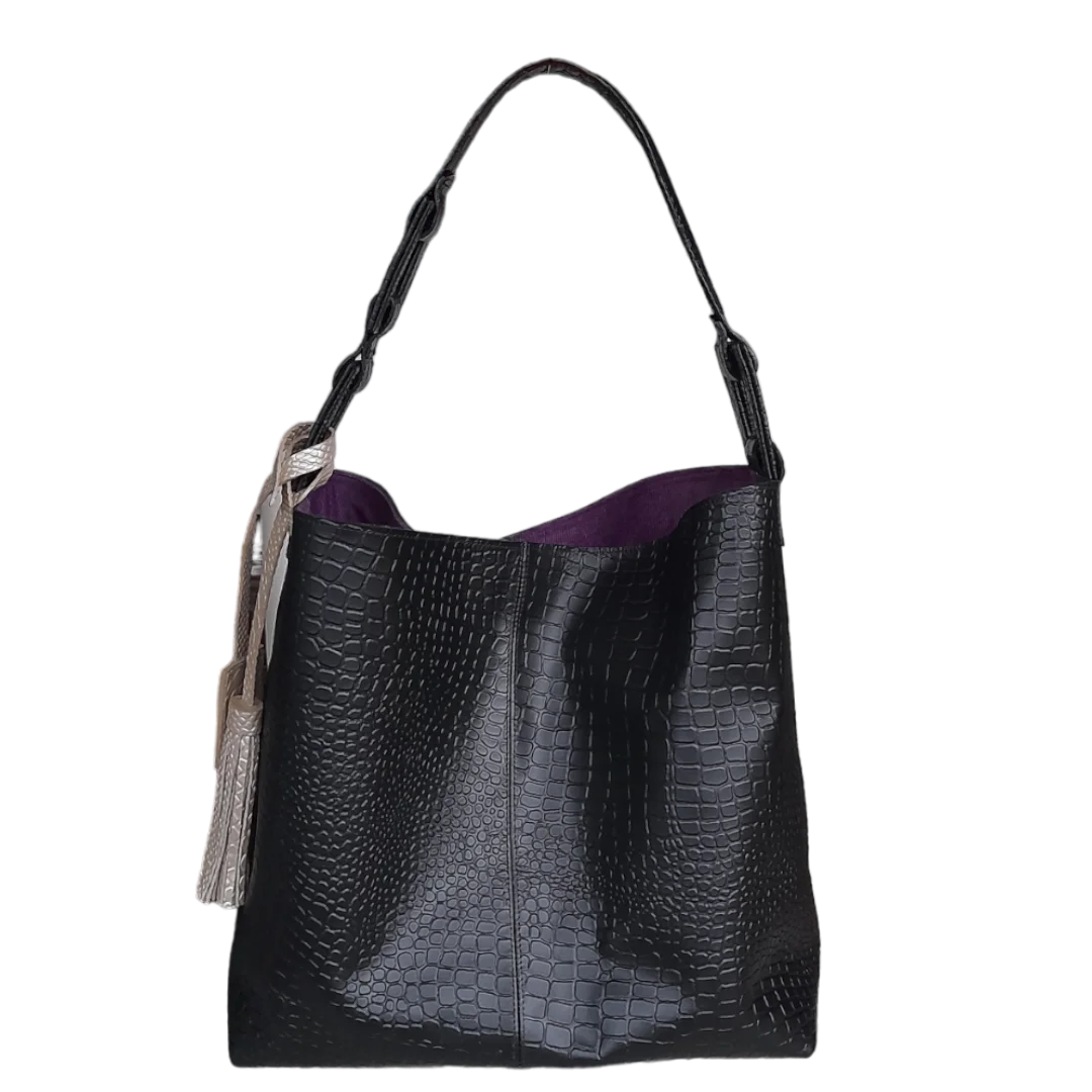 Bolso en cuero para mujer Valentina reptil negro