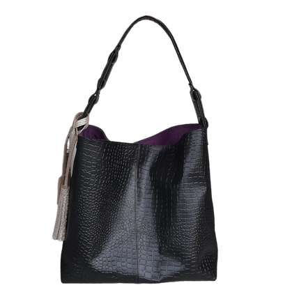 Bolso en cuero para mujer Valentina reptil negro