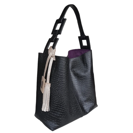 Bolso en cuero para mujer Valentina reptil negro