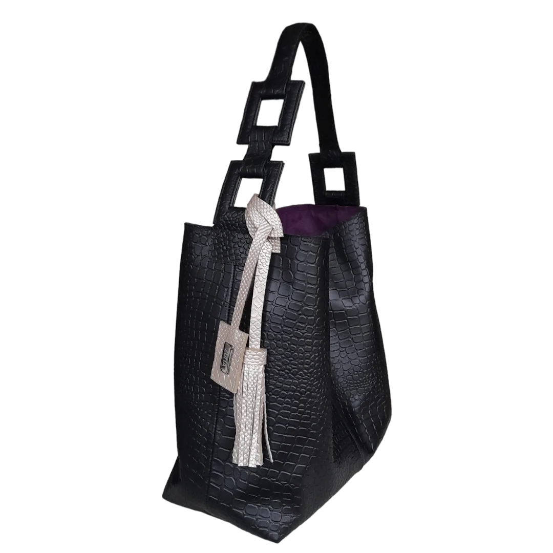 Bolso en cuero para mujer Valentina reptil negro