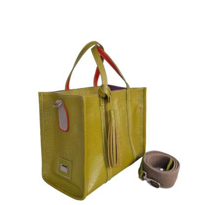 Greta reptile leather bag for women in lemon green