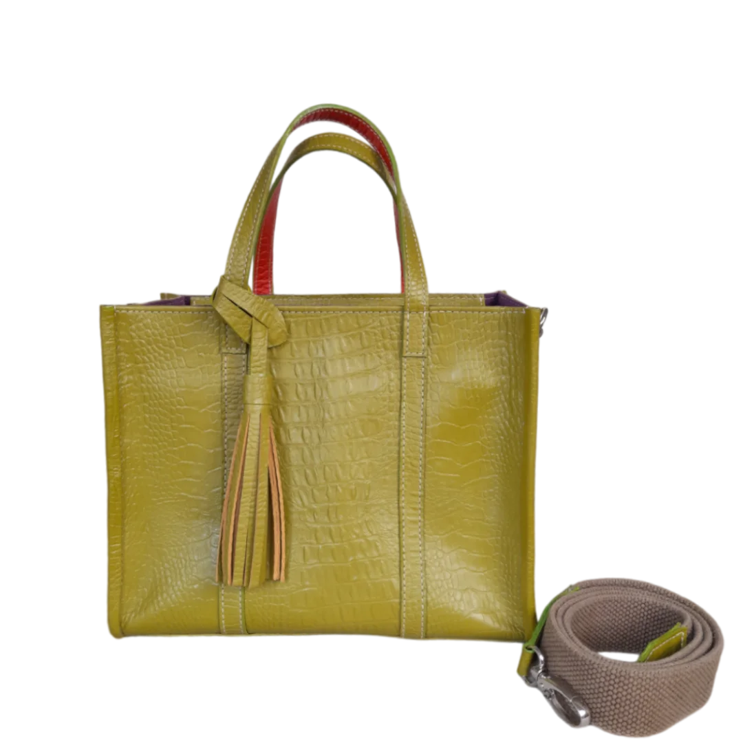 Greta reptile leather bag for women in lemon green