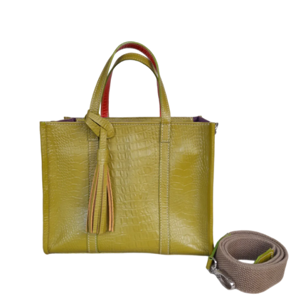 Greta reptile leather bag for women in lemon green