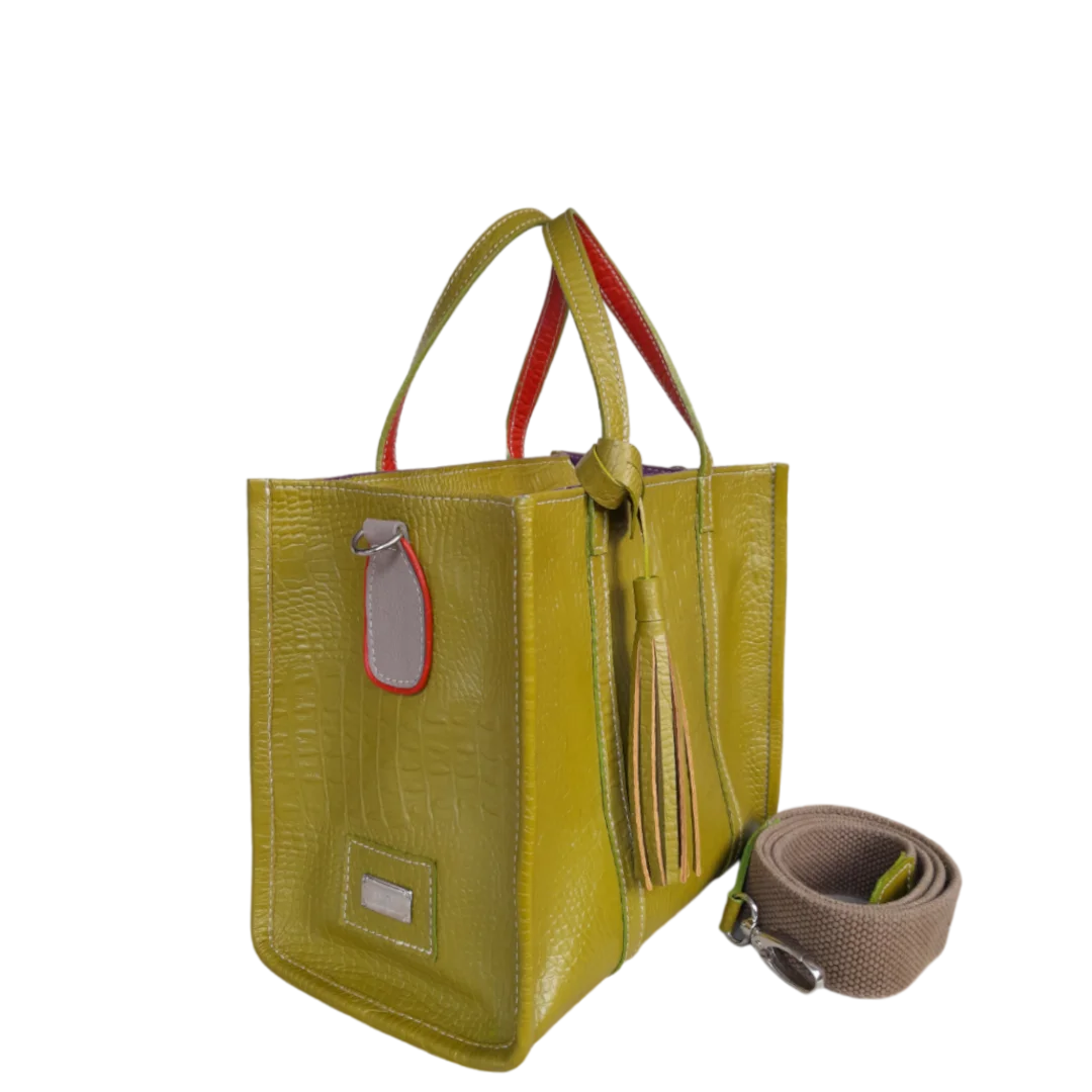 Greta reptile leather bag for women in lemon green