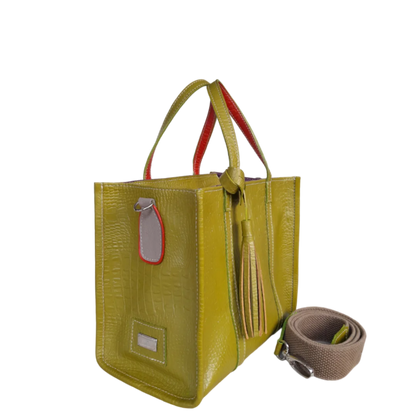 Greta reptile leather bag for women in lemon green