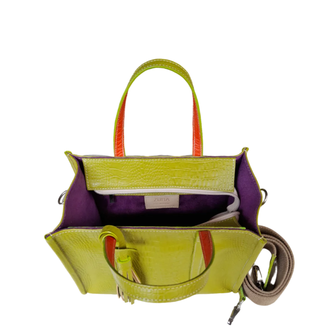 Greta reptile leather bag for women in lemon green